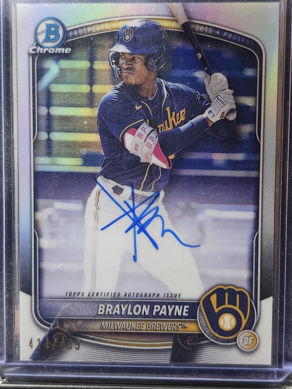 Braylon Payne Auto 2025 Bowman  Chrome Refractor Autograph /499 Brewers