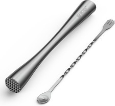 10 Inches Stainless Steel Muddler and Mixing Spoon for Cocktails, Bar Tools