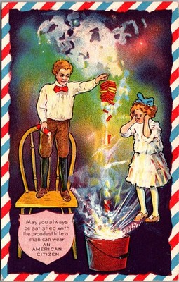 Patriotic July 4 Fireworks An American Citizen Embossed Vintage Postcard V16