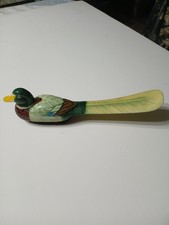 Vintage 1970s Hand Painted Duck Shoe Brush and Shoe Horn, 10 Inches