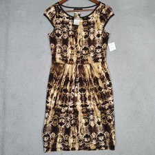 Karen Kane Dress Womens Medium Sequoia Brown Python Print Pleated Cap Sleeve NWT