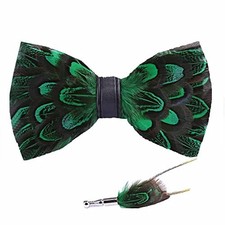 Sadiyamo Feather Bow Tie Feather Necktie Peacock Pre-tied Bow Tie and 222-02