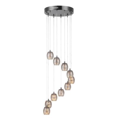 Litecraft Decken-Pendelleuchte Cluster 10 Leuchten mit Crackle-Schirmen - schwarz chrom   
