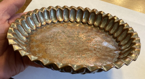 Tazón de metal hecho a mano vintage plato de baratija elegante adornado decorativo Egipto C23 - Imagen 24 de 24