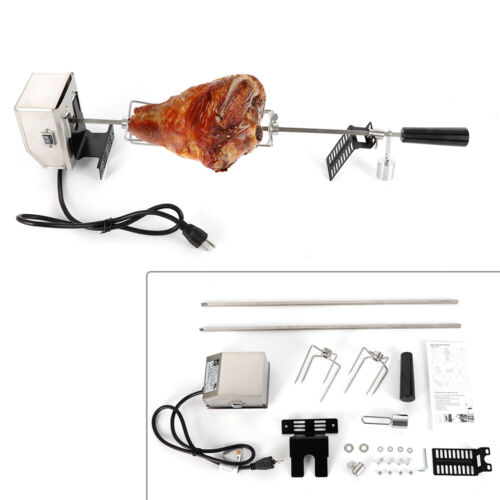 Stainless Steel Barbecue Rotisserie Spit Kit Electric Roast Grill Motor 110v