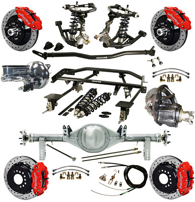 RIDETECH COILOVER,4-LINK KIT,CURRIE REAR END,WILWOOD DISC BRAKES,13'' DRILLED,RED