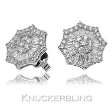 Genuine Diamond Earrings Star Shape Cluster Pierced 3.60ct F VS 18ct White Gold