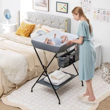 NNECW Folding Baby Change Table with Storage Basket &amp Shelf for Infant &amp T