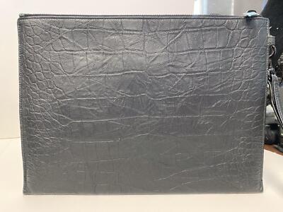 Authentic Saint Laurent YSL Cassandre Black Croc Emboss Zip Pouch