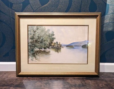 Antique Walter Chaloner Watercolor painting. Framed Lake Scene. 25 3/8'' x 19.5''