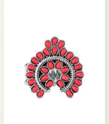 Paparazzi Ring ~ Trendy Talisman - Red, Silver, Stretch Band, NEW WITH TAGS