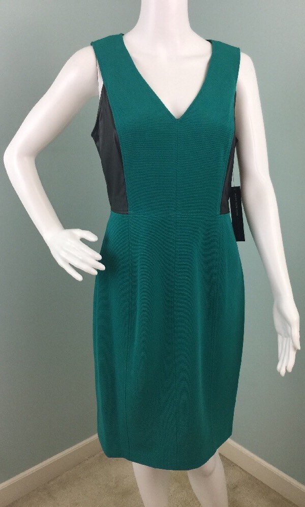 ann taylor green faux leather dress NWT Women's Marc New York Sleeveless V Neck Sheath Sz 6 additional_info-colour-green
