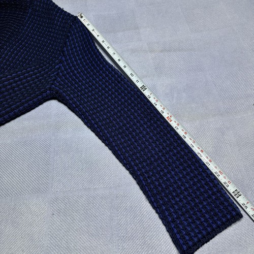 Tory Burch Black Blue Merino Wool Waffle Knit Cardigan Sweater Women’s Sz Large - Picture 14 of 14