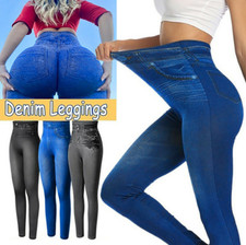 Women Stretchy Jegging Jeans High Waist Imitation Denim Leggings Pants s-5xl