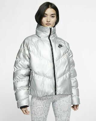 Nike Womens Sportswear Synthetic Fill Shine Jacket Coat Silver 