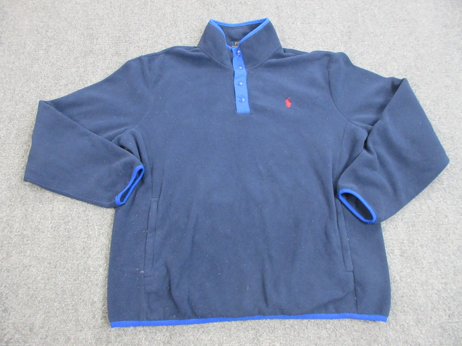 Polo Ralph Lauren maglione uomo grande blu snap pile pony logo felpa