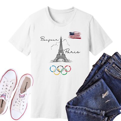 2024 Olympics USA Eiffel Tower 2024 France Olympics Games T-Shirt S to 5XL
