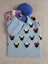 Disney Junior Minnie Mouse Blue Winter Hat Glove Combo Toddler Kids