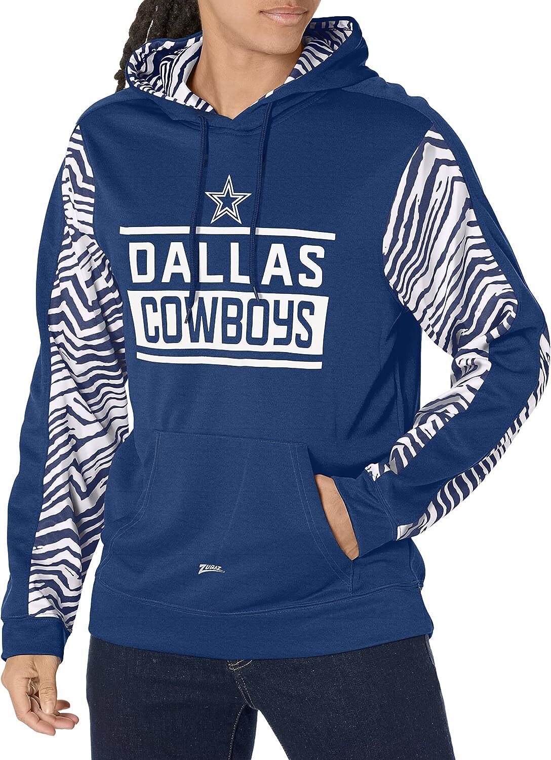 Толстовка-пуловер Zubaz NFL Mens Dallas Cowboys командного цвета с зебровыми вставками