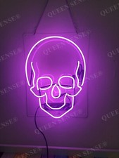 Calavera Esqueleto Púrpura Acrílico 17"x14" Letrero de Neón Luz Lámpara Bar Club Fiesta EM