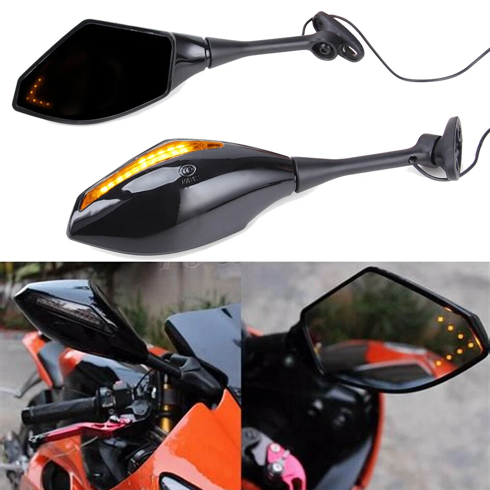 For Suzuki GSXR600 GSXR750 1000 Hayabusa Motorcycle LED Turn Signal Side Mirrors - Image 3 of 4