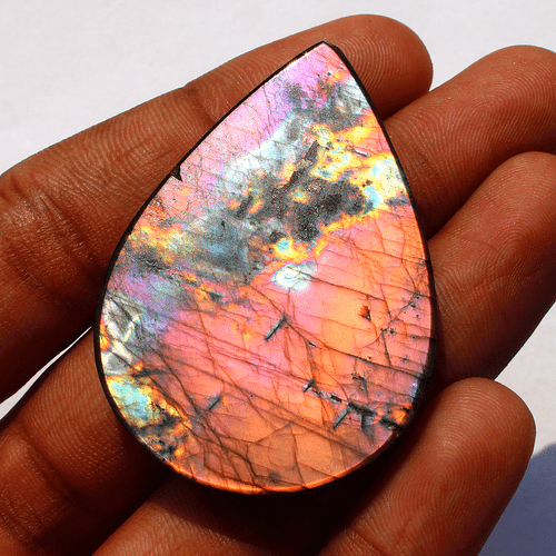 109 Cts Natural Finland Labradorite Purple Fire 52mmx36mm Pear Cabochon Gemstone - Picture 8 of 14