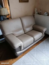 Canapé + fauteuil plein cuir beige et marron