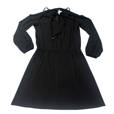 Michael Kors Black Cold Shoulder Dress Women's Size Medium V Neck Cinched Waist