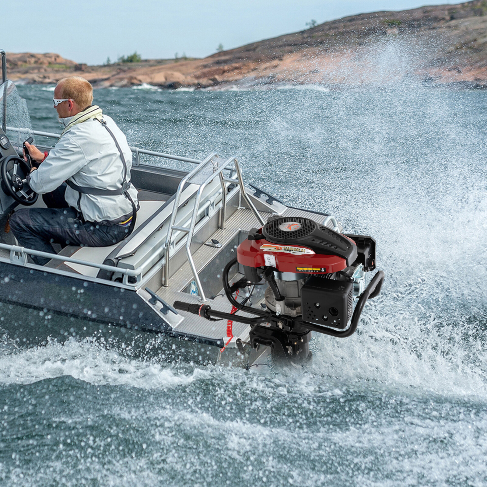 7HP 4 Stroke Outboard Motor Fishing Boat Engine 196CC Air Cooling HANGKAI