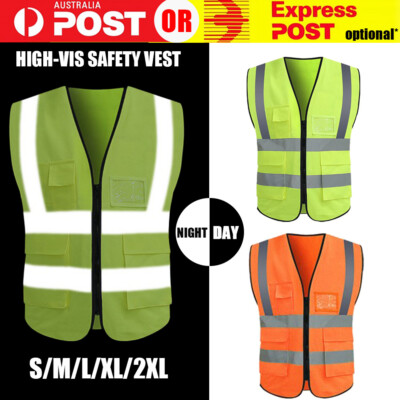 Hi Vis Safety Vest Reflective High Visibility Tape Zip Up Workwear ...