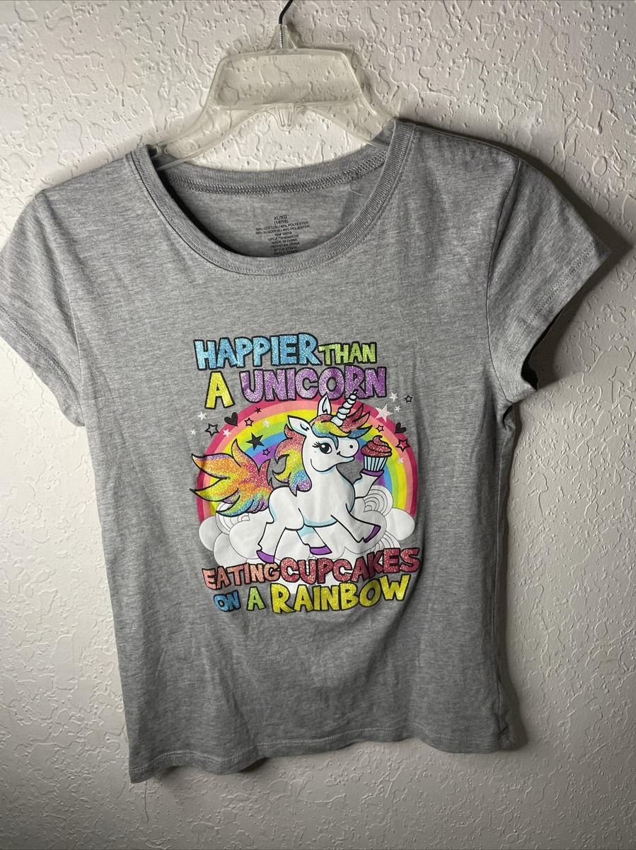 Girl's Unicorn Sparkle Bling XL 14/16 Happier Than A Unicorn