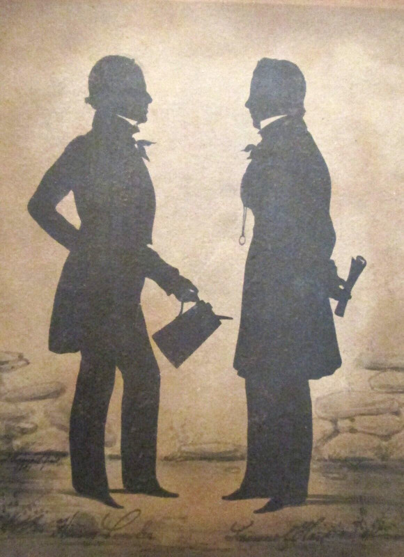 Antique Colonial Gentlemen Silhouette Painting on Plaster Approx.  7" X 8" X .5"