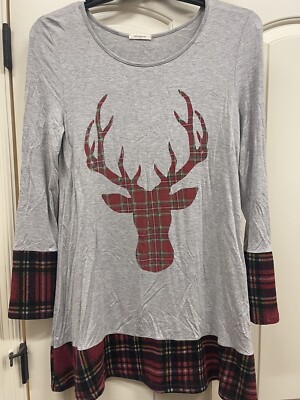 Boutique Plaid Deer Horns Top Women s Large