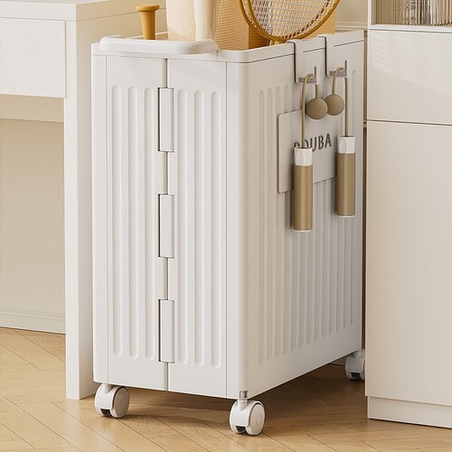 White Collapsible Storage Box with Wheels and Lid - Universal Organizer