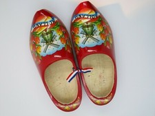 Red Small Holland Dutch Wooden Collectible Clogs Shoes Decorated With Symbols