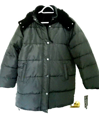 SEB by Sebby Puffer Coat-Reversible to Cozy Sherpa w Detachable Hood-L, graphite