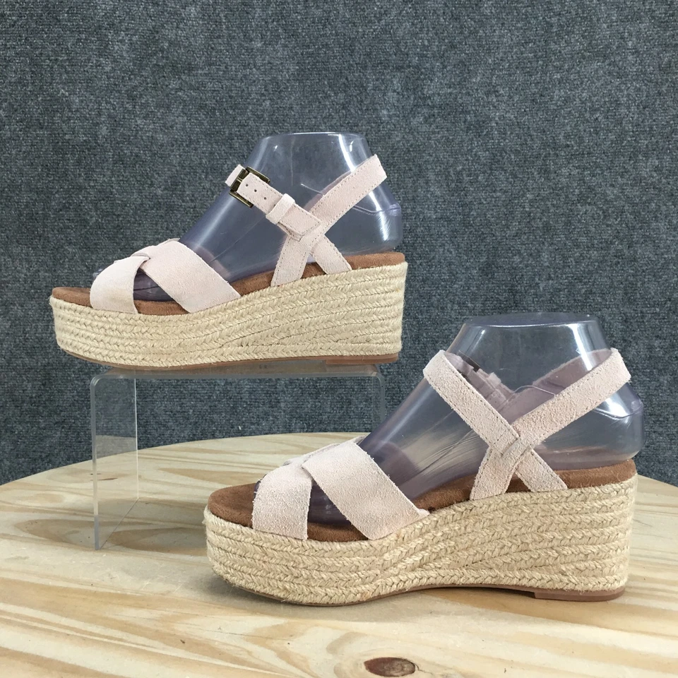 Sandalias Toms para mujer 6,5 cuña sauce natural alpargata cuero rosa correa al tobillo Foto 2 de 4