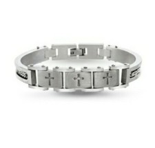 Reinforcements Stainless Steel Curb Chain Cross Men's Bracelet White...