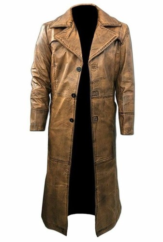 Mens Leather Trench Coat Long Coat 