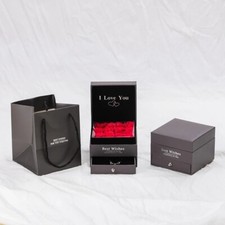 Preserved Eternal Real Rose Flower Gift Box With 14K Gold Plated Necklace silver