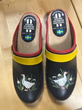 Sweden Svenske Fortriktig Tratoffel Handmade White Clogs Leather & wood (BH)