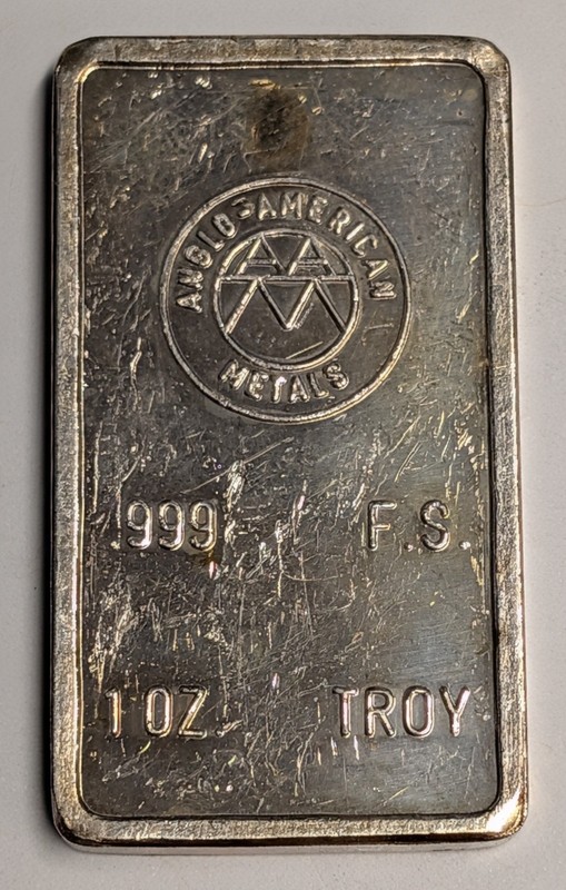 1 oz .999 Silver Vintage Bar ~ Anglo-American Metals / AAM