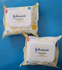  LOT OF 2  Johnson's Hand and Face Wipes   25 Wipes Each