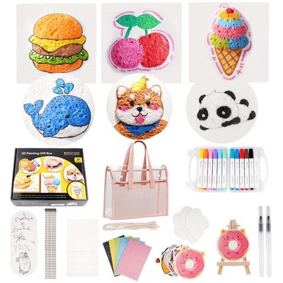 56 Pcs Magic Foam Texture Painting Kit Puffy Paint Paper 3D Drawing Sponge Ca...