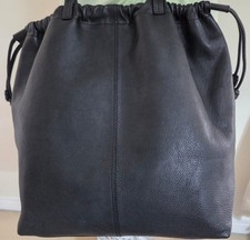 M&S Leather Drawstring Bag Black Softgrain New Without Tags