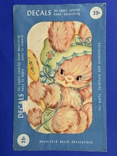 VTG Nursery Original Meyercord Decal Adorable Rabbit Bonnet Ribbon X 402-A