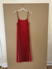 SAM EDELMAN WOMEN'S PLEATED DRESS SPAGHETTI STRAPS TIE WAIST MIDI CORAL SZ Large