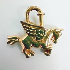 HERMES Cadena Padlock Pegasus Lock Bag Charm Pendant 1998 Gold 3cm No Box