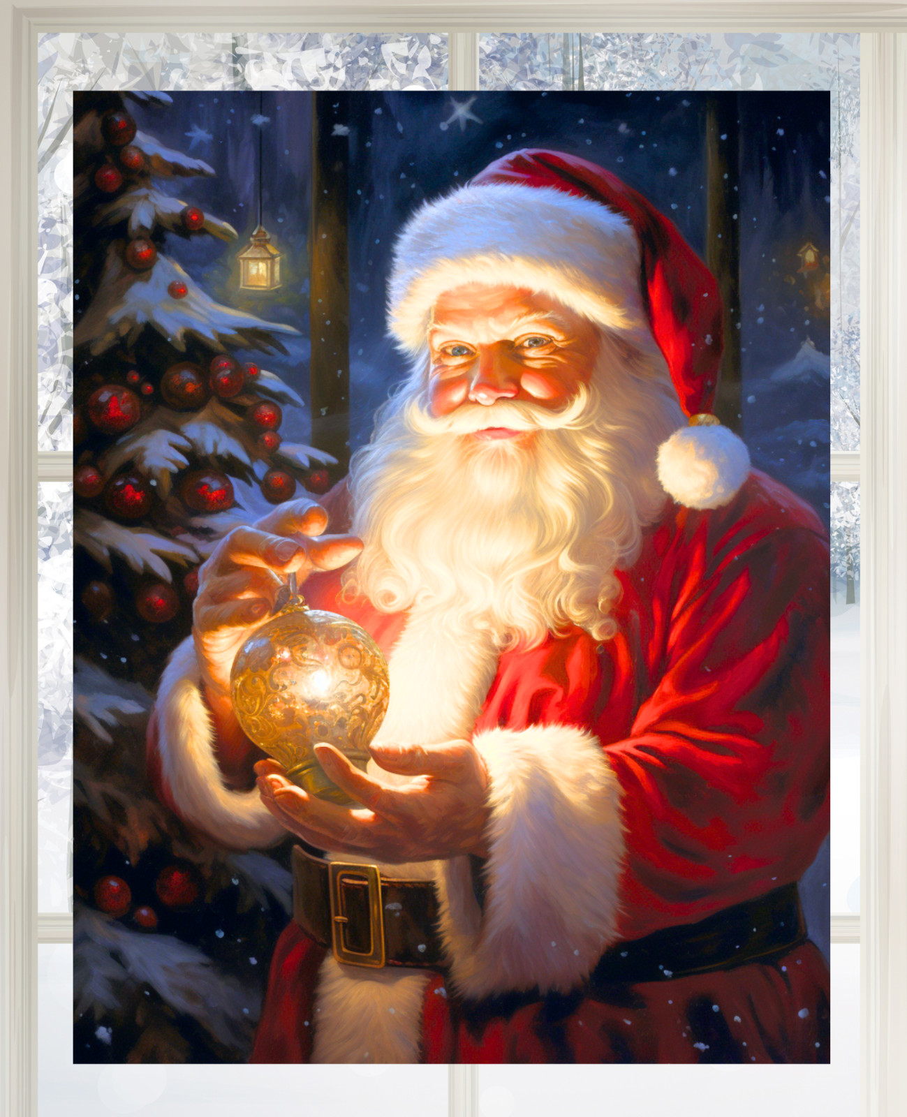 Santa & Ornament Christmas WINDOW CLING Size 10.2" Vinyl