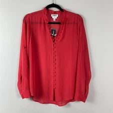 Express The Portofino Shirt Slim Fit Womens Medium Red Ruffle Sheer